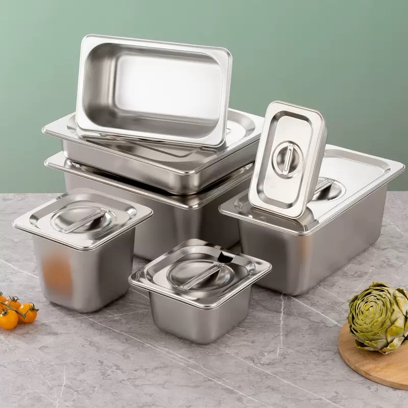 Stainless Steel Food Pan Canteen GN Pan Cafeteria Gastronorm Container Buffet Food Container GN Pan with Lid