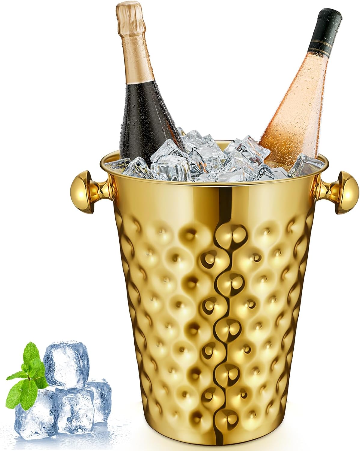 Gold Champagne Ice Bucket 5-Quart Stainless Steel Wine Bucket for Bar, Party, Wedding, Banquet, Outdoor BBQ(Straight Mouth)