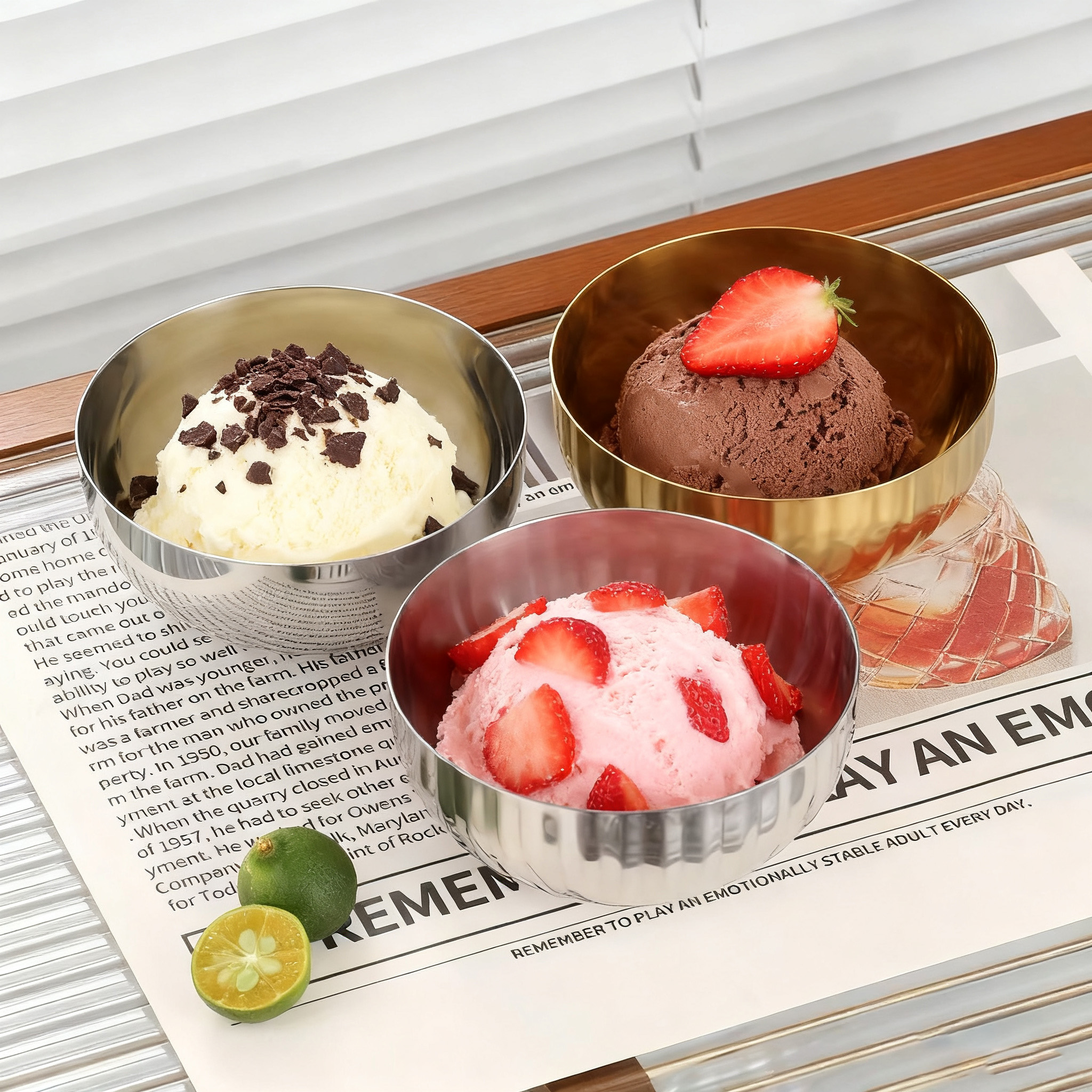 Wholesale 304 Stainless Steel Reusable Retro  Dessert Cake Cups   Ice Cream Bowl Ins Coffee Shop Dessert Shop Dessert Bowl