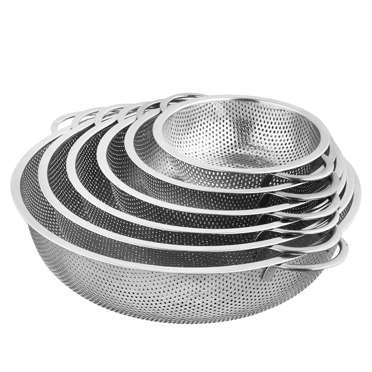 Round Basket for Kitchen Tools Wholesale Punching Vegetable Colander Two Handle Basket Storage Vegetable Display Fruit Colander