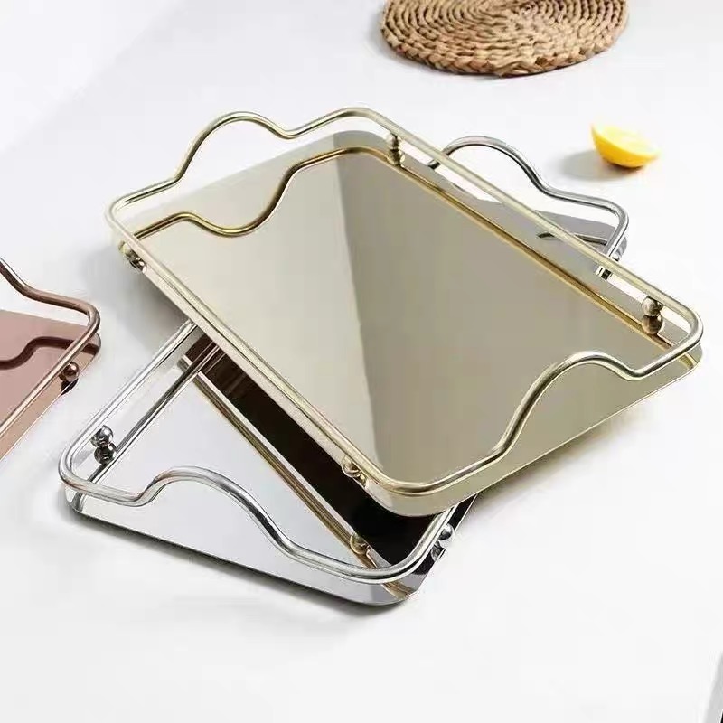 Trays Luxury Hot-selling Rectangular Tray Set Hotel Hall European Home Decoration Metal Double Handle Customized Service Tray